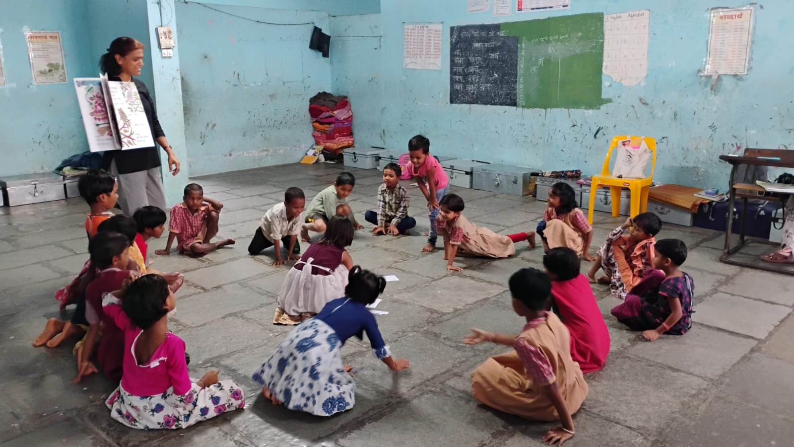 Children gathered for a reading activity